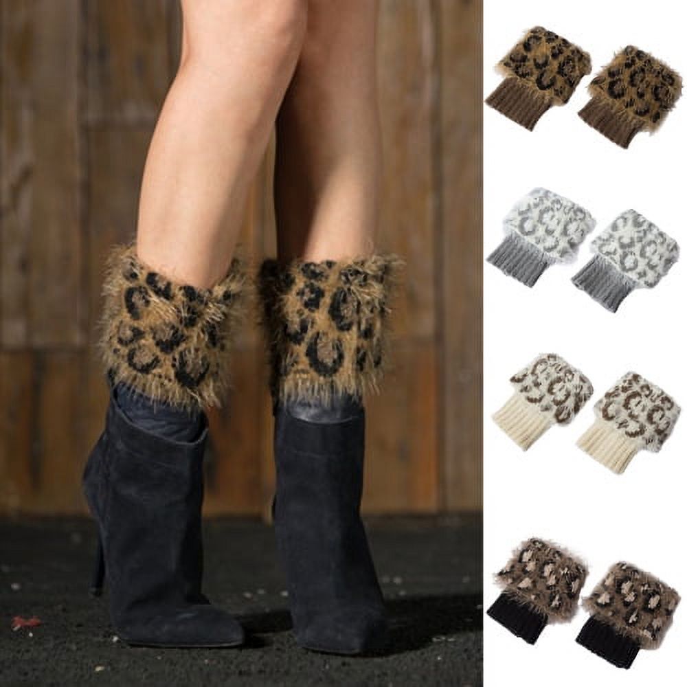 Sunjoy Tech Womens Boot Cuffs Socks Winter Short Leopard Print Fluffy Knit Leg Warmers Boot Socks Gifts